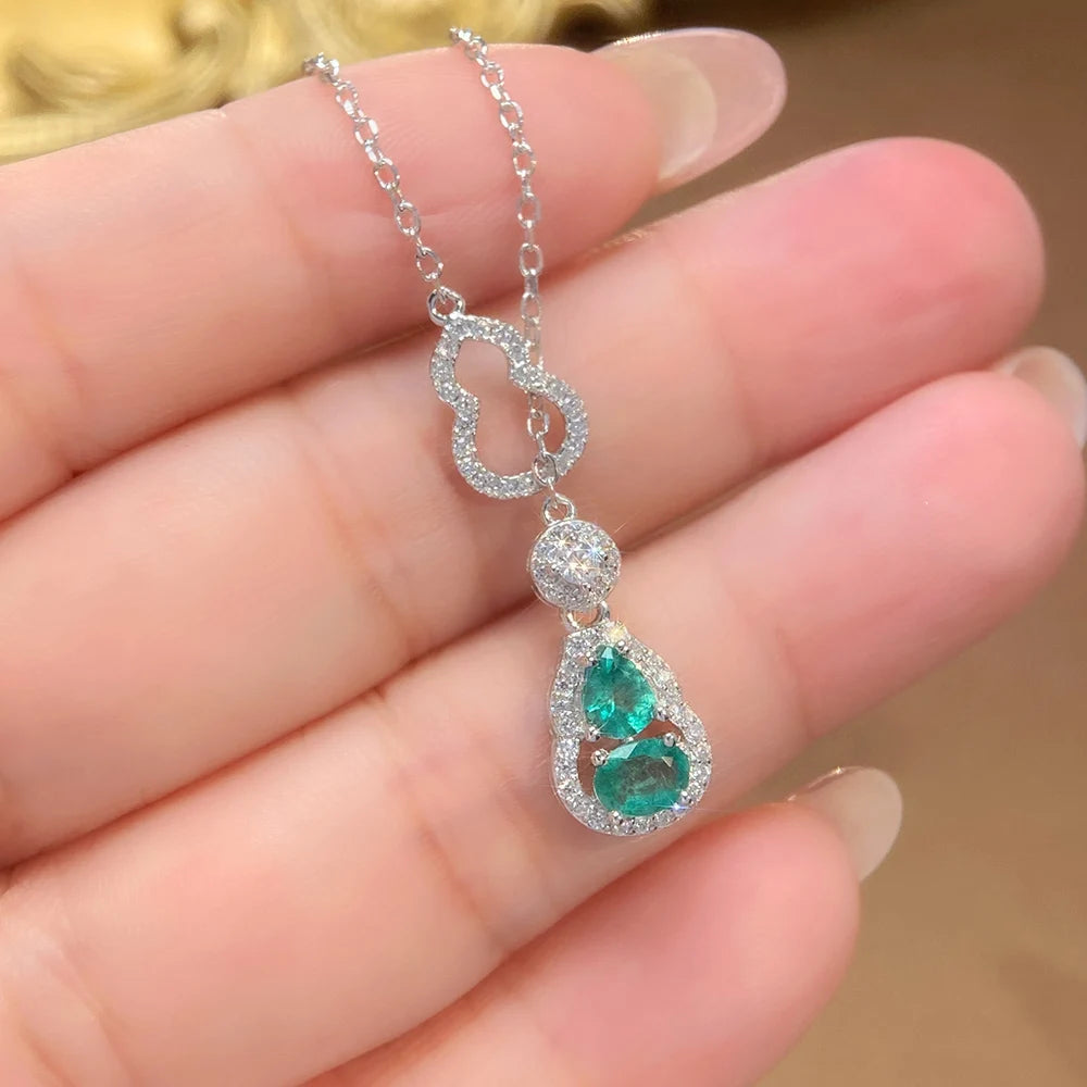 Gioiellieri Hot Popular Vintage 925 Silver EmeraldOval Cut Pendant Necklace New Fashion Classic Style Gold Plated Unisex Gift