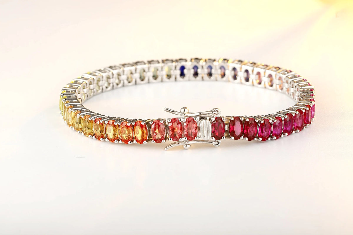 Gemfiori Custom Lab Grown Color Gemstone Bracelet Pick Any Gem Hue Colorful Symbolizes Colorful Life Fine Jewelry