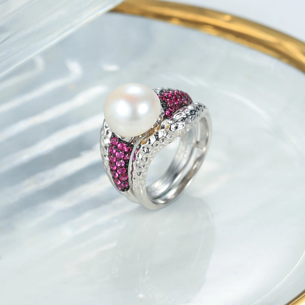 ArtistA C8314 Abiding Round Bead 10MM Natural Real Freshwater Pearl 925 Sterling Silver Ring Jewelry