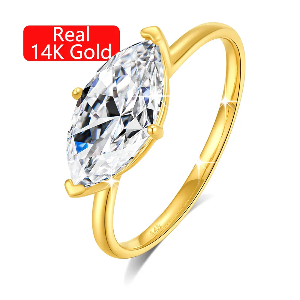Gioiellieri Luxury Engagement Jewelry 6x12mm 2ct Marquise Cut Moissanite Hollow 14k Ring Women's Gold