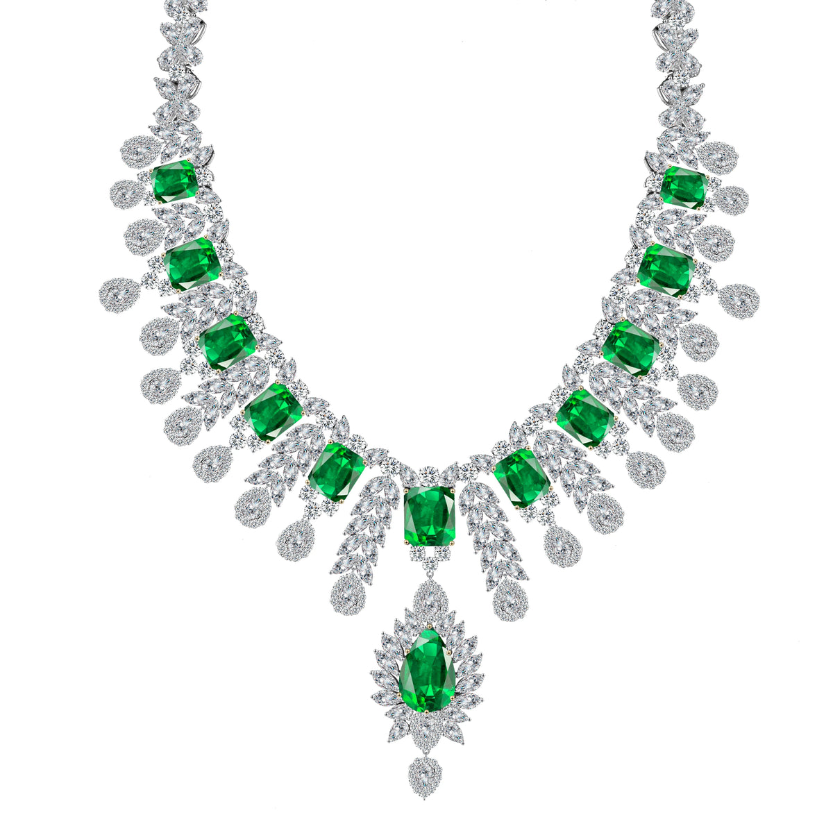 Gemfiori Anster Luxury Large Chain Lab Grown Emerald Pendant Necklace Square Cut Emerald for Wedding Gift Party Engagement Anniversary