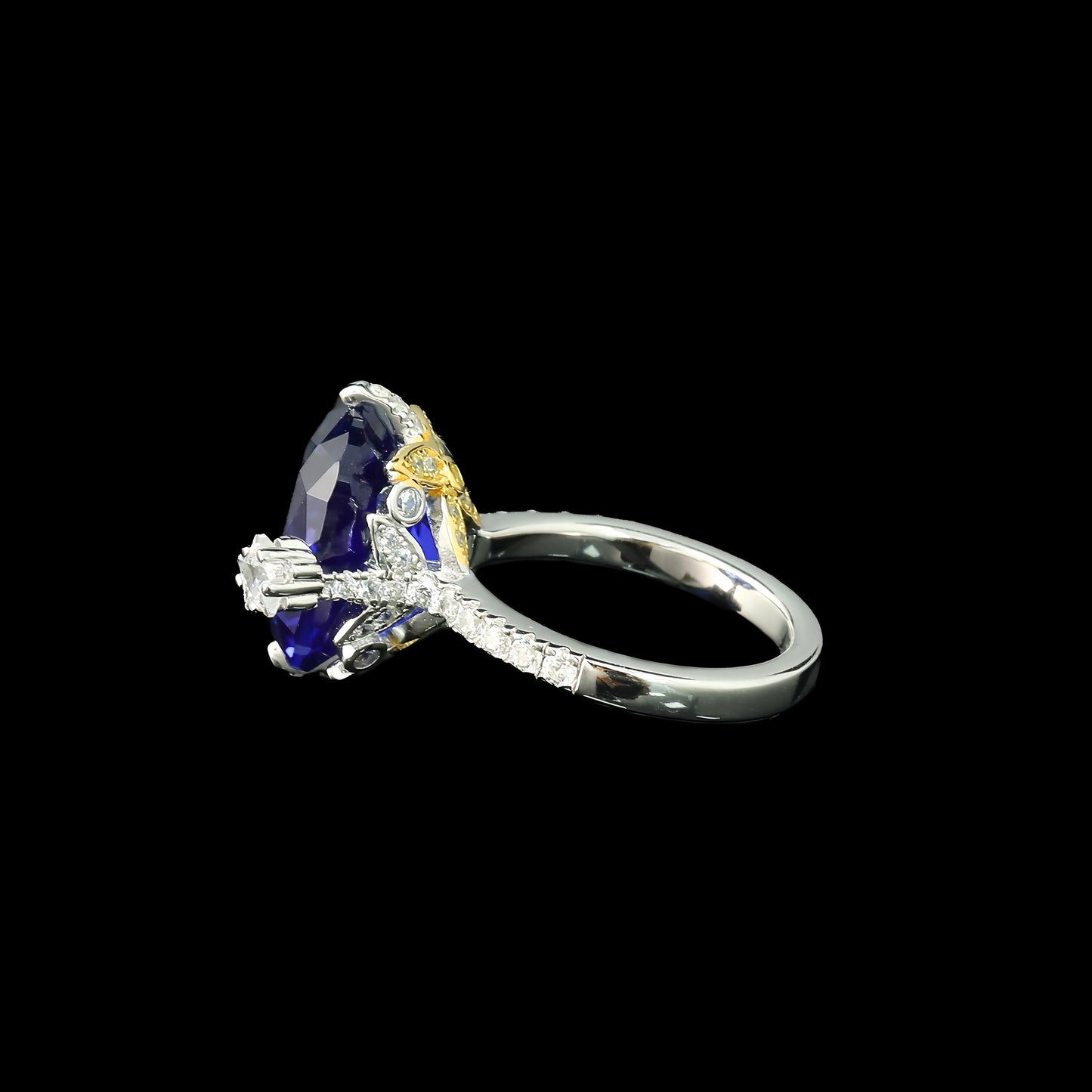 MUSHAN Luxury 925 Sterling Silver Engagement Wedding Ring with High Carbon Blue Diamond Pave Setting CMA Certified