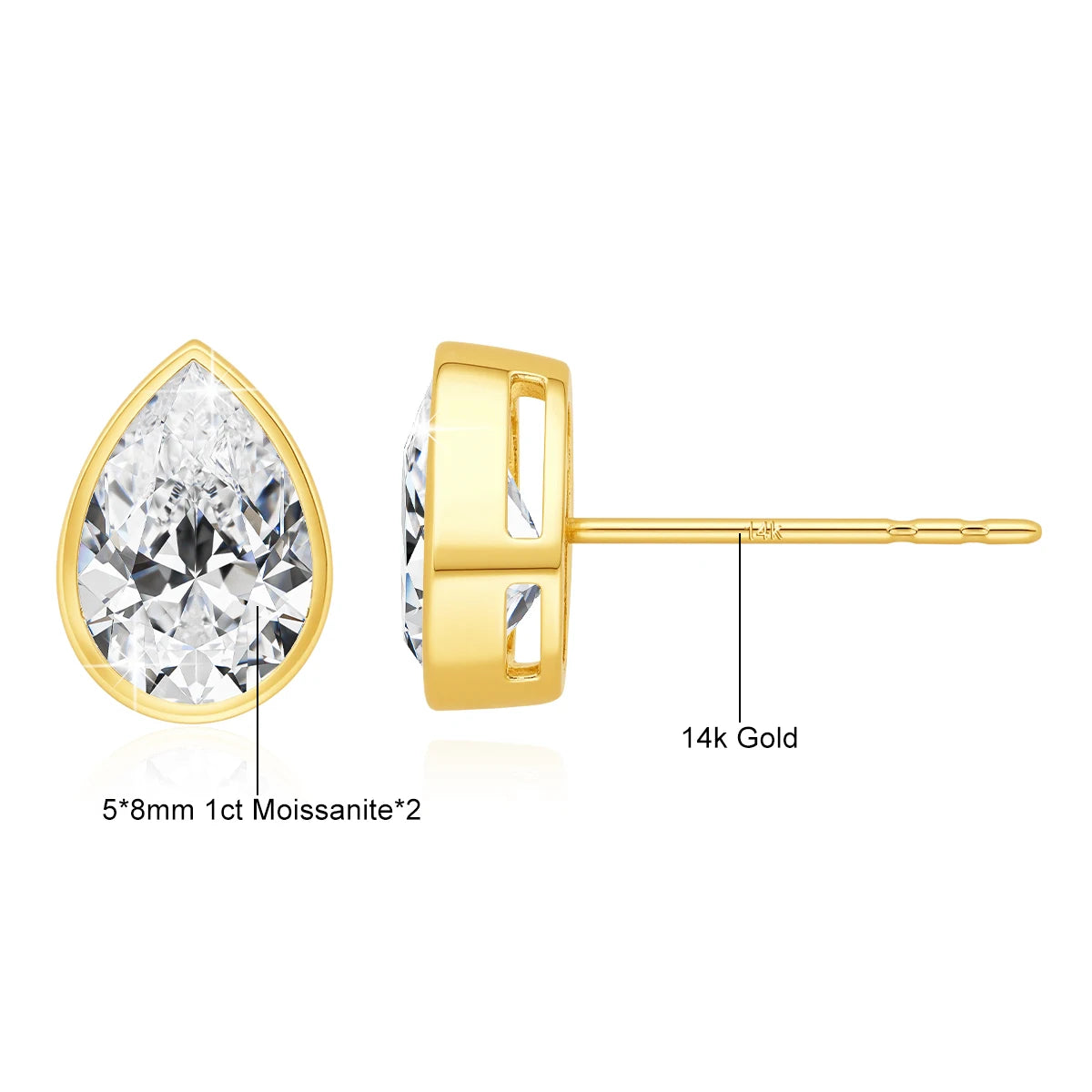 Gioiellieri Boutique Gold r Woman Engagement Birthday Gift Real 14K Hollow Gold 0.5ct 1ct 2ct Pear Moissanite Stud Earrings