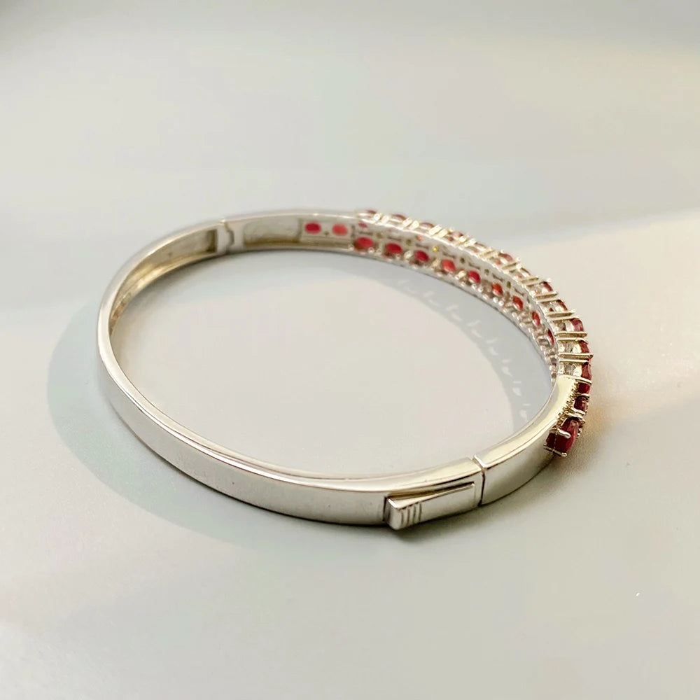 Gioiellieri Ruby Bracelet with Natural Red Gemstone for Women S925 Sterling Silver Fine Jewelry Adjustable Chain Bangle Anniversary Present