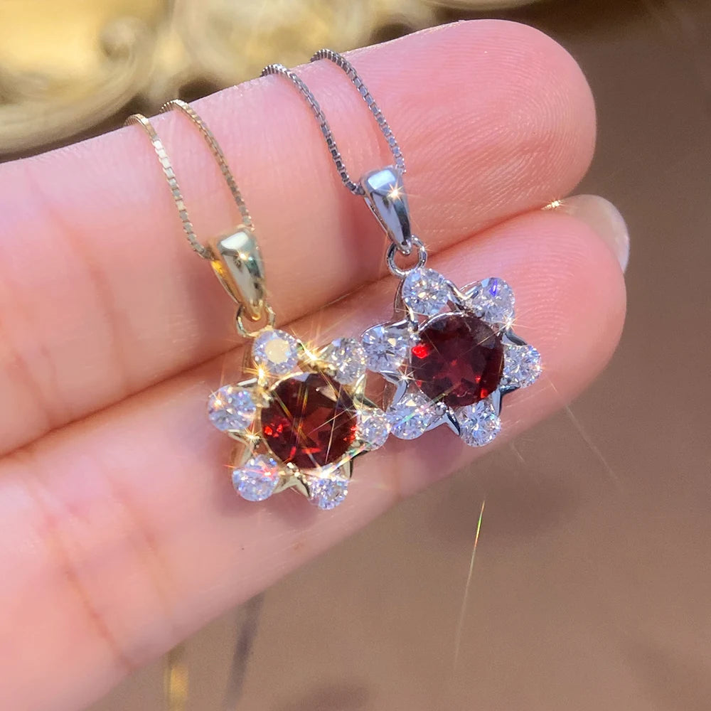 Gioiellieri Rhodium Plated Sterling Silver Garnet Women's Trendy Gift Tiny Round Pendant Necklace