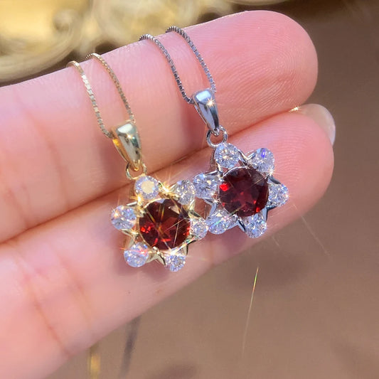 Gioiellieri Rhodium Plated Sterling Silver Garnet Women's Trendy Gift Tiny Round Pendant Necklace