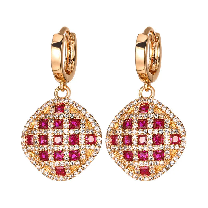 REDheart Simulation Zircon Flower Advanced Light Luxury Trendy Fashion Costume Jewelry Sets Female Copper Inlaid Zircon 18K Gold Plated