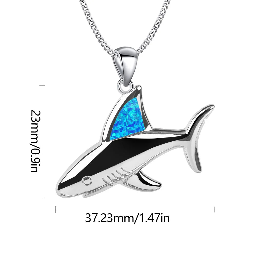 Aobao Blue Opal Shark Fin Collar Chain Hawaiian Style Euro American Trendy Opal Pendant Sweater Chain Bulk