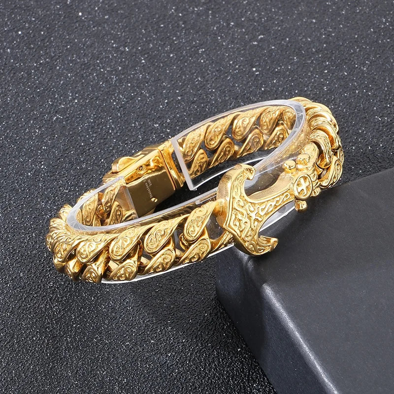 KALEN Gothic Fine Jewelry Fashion Bracelets Men Stainless Steel Anchor Charm Cuban Links Bracelet Bangle