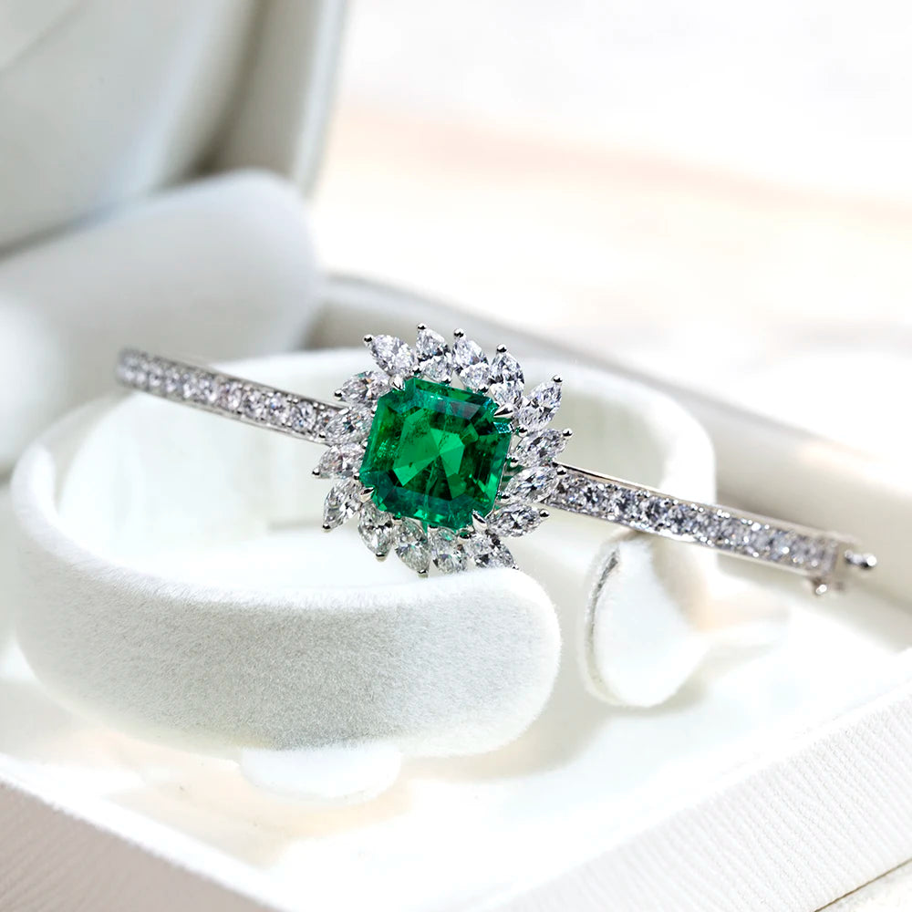 MSB-628 Custom Jewelry Luxury Bracelets PT950 Asscher Cut Lab Grown Emerald Bracelet