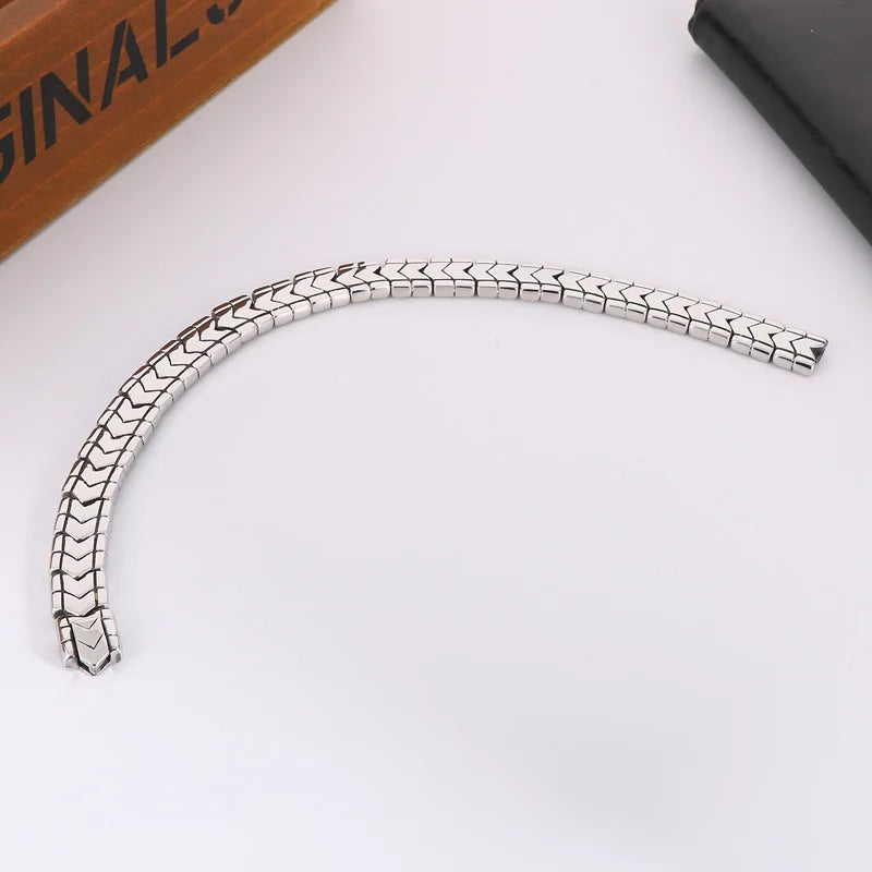 KALEN 220mm Men Causal Stainless Steel Serpentine Links Bracelet