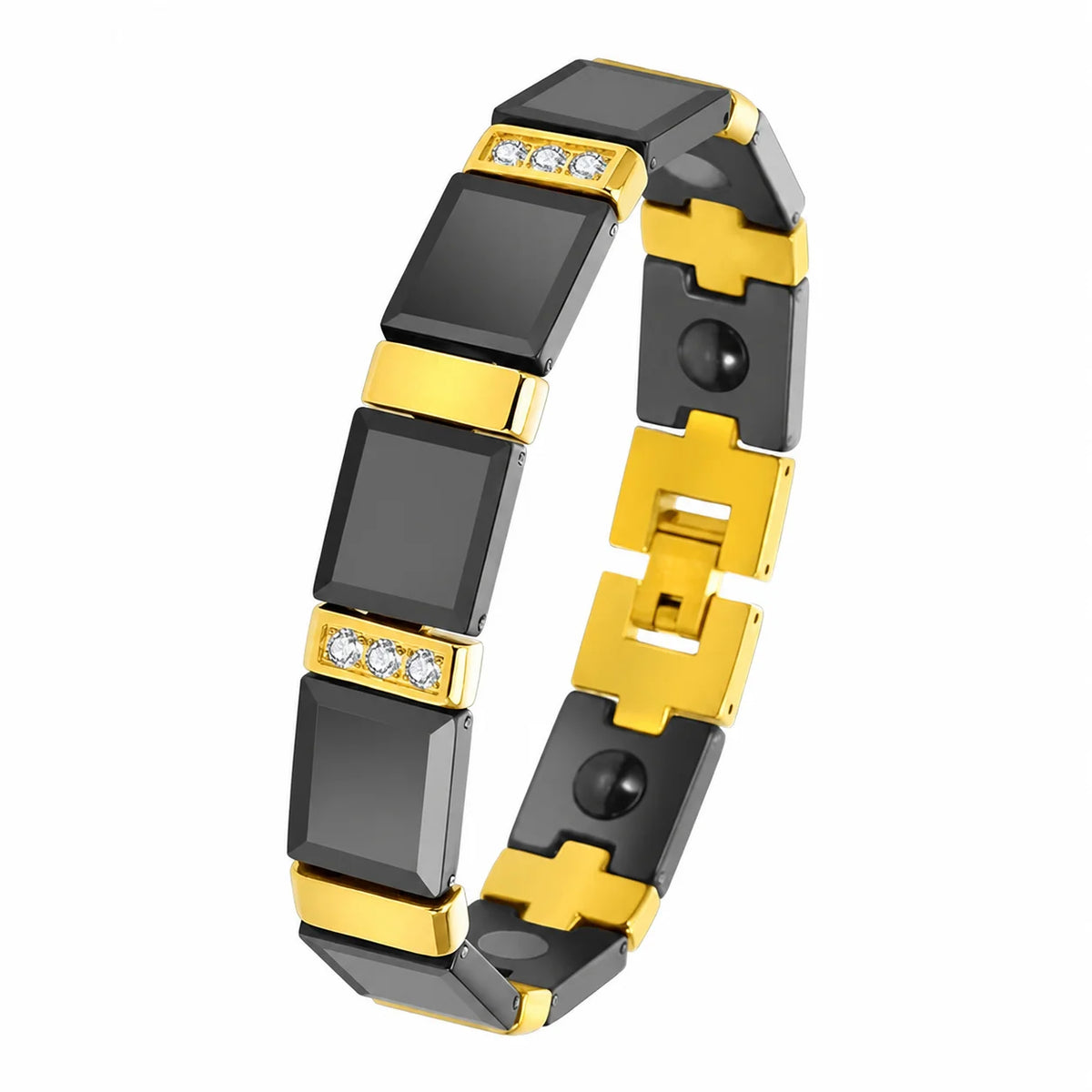 NewLife - Magnetic Black Ceramic & Gold-Tone Crystal Bracelet