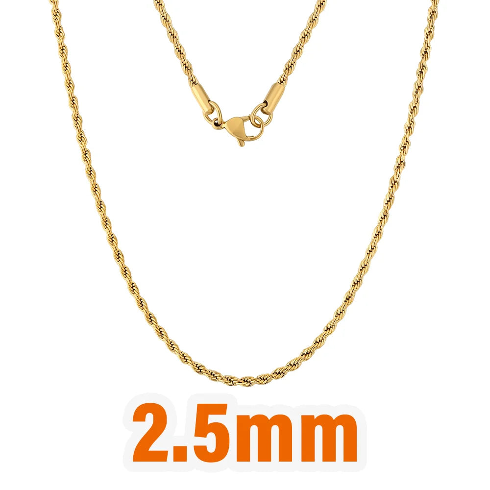 Wholesale Men Women Miami Cuban Real Gold Filled Necklace Rope Figaro Snake Fashion Jewelry Stainless Steel Cuban Link Chain