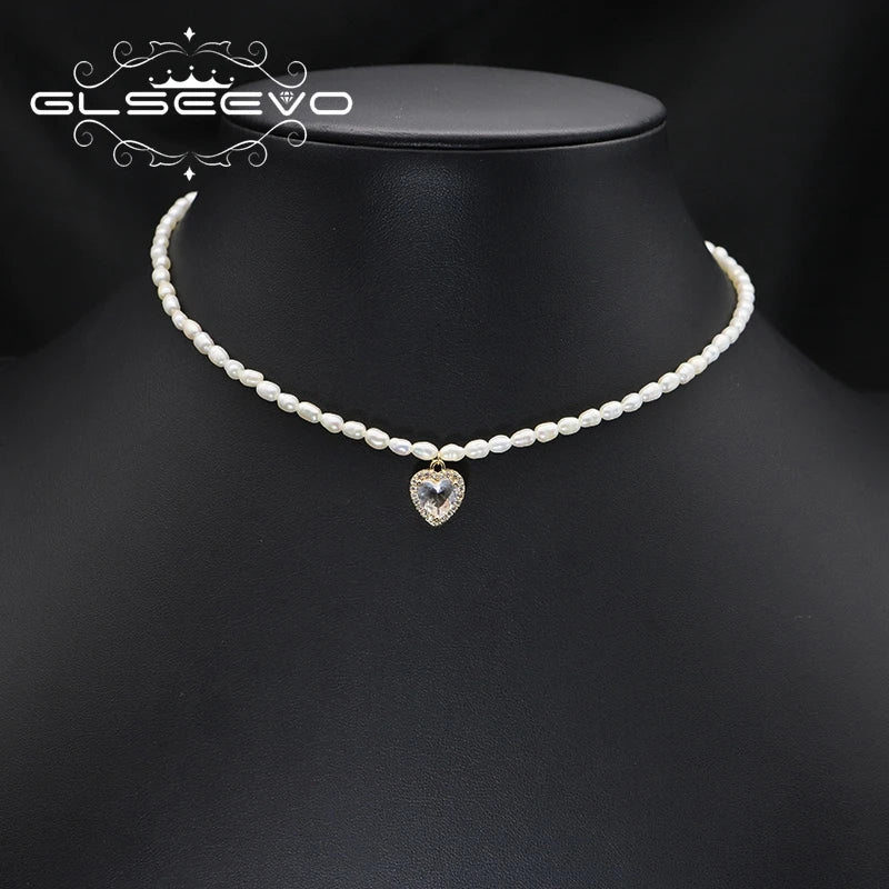 Natural Freshwater Pearl Zircon love Pendant Necklace Gold-plated White Simple Fashion Fine Jewelry Necklace for Girlfriend Gift