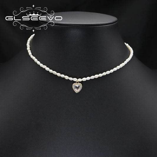 Natural Freshwater Pearl Zircon love Pendant Necklace Gold-plated White Simple Fashion Fine Jewelry Necklace for Girlfriend Gift
