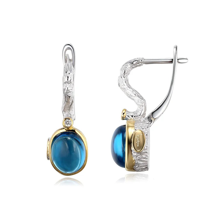New Unique Italian Style 925 Sterling Silver Blue Glass Women's Earrings