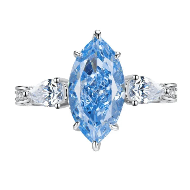 Waterproof Women 925 Sterling Silver Aquamarine 5A 8A Cubic Zirconia Ring Wedding Anniversary Rings Custom Jewelry Supplies
