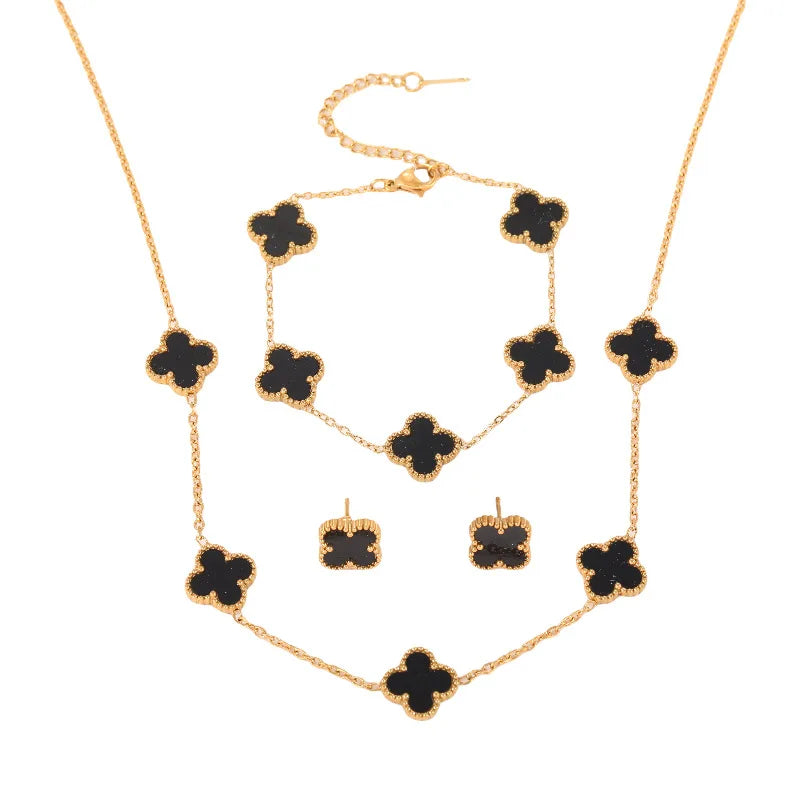 S&S Four-Leaf Clover Necklace, Earring & Bracelet Set – Collection