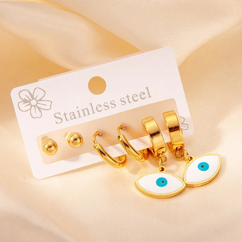 S&S 18K Gold Plated Eye & Heart Hoop Earring Set – Collection