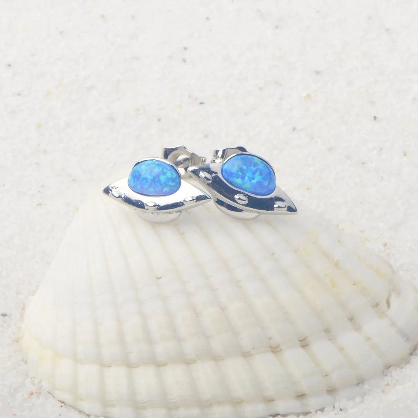 Tiktok Hot Sale Opal Stud Earrings Cute UFO Blue Opal Earrings for Girls Fashion Jewelry