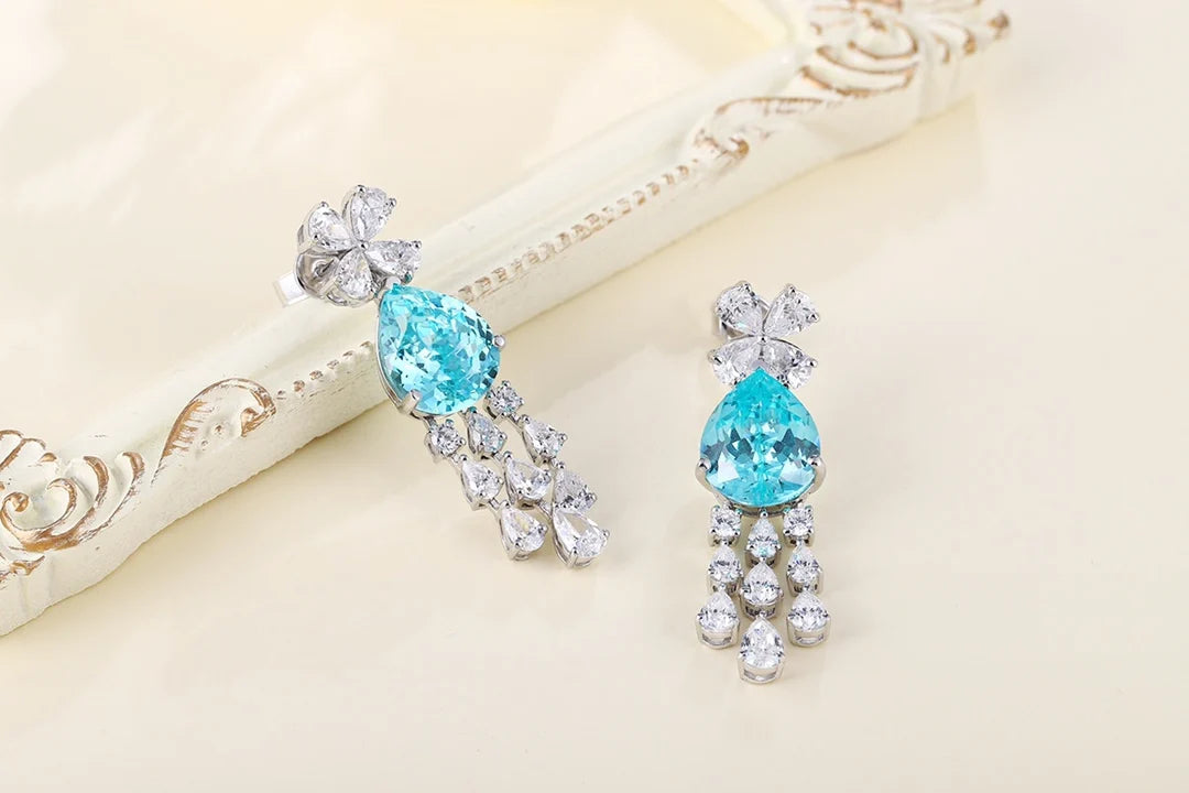 Gemfiori Anster High Quality S925 Lab Grown Paraiba Earring Stud Dainty Gemstone Stud Earrings for Women Daily Wear Gift