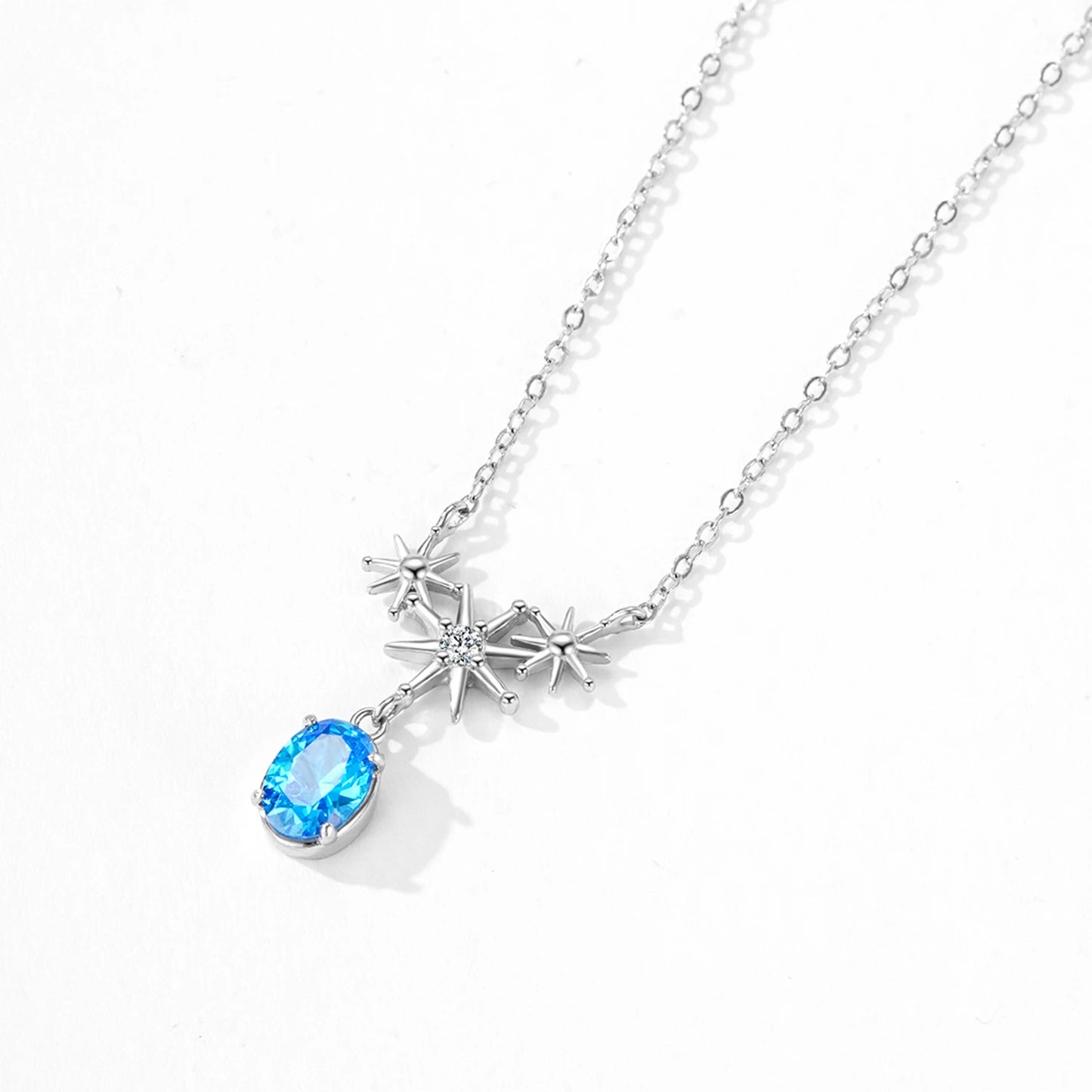 Ailmay 925 Sterling Silver Luxury Blue Star Sun Earrings Pendant Necklace Set For Women Beach Party Gift