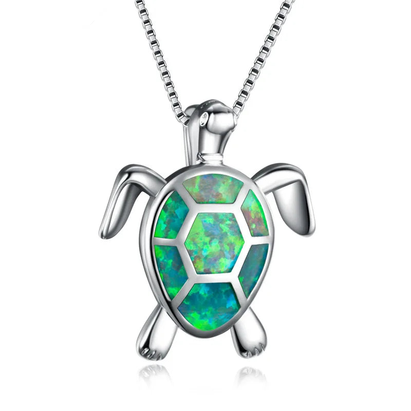 Trendy Copper Opal Turtle Pendant Necklace-Dainty Sweater Chain Link for Women Fashion Jewelry
