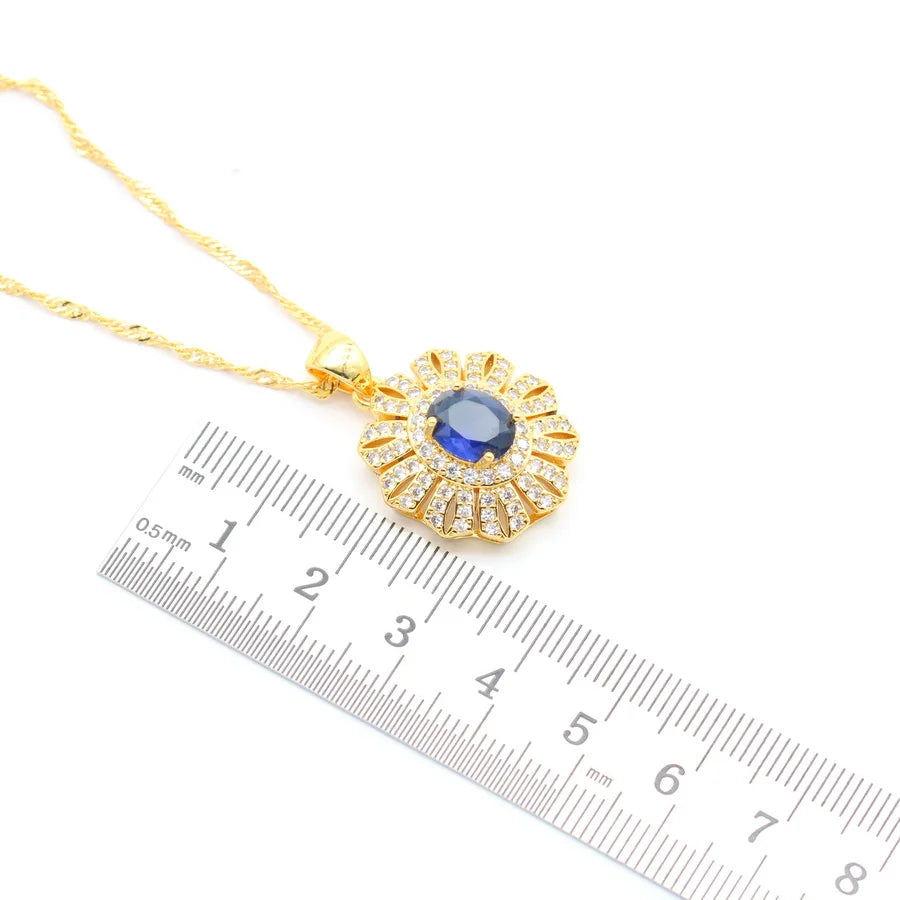 XOTICA 2023 New Blue Cubic Zirconia Jewelry Set for Women Earrings Open Ring Pendent Necklace for Wedding or Engagement