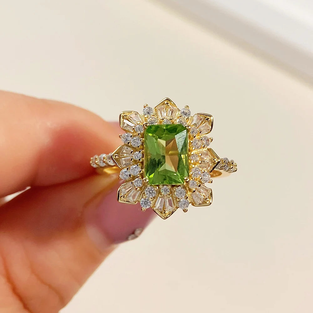 Gioiellieri Natural Peridot Ring S925 Sterling Silver for Women Genuine Green Gemstone Fine Jewelry August Birthstone Anniversary Gift