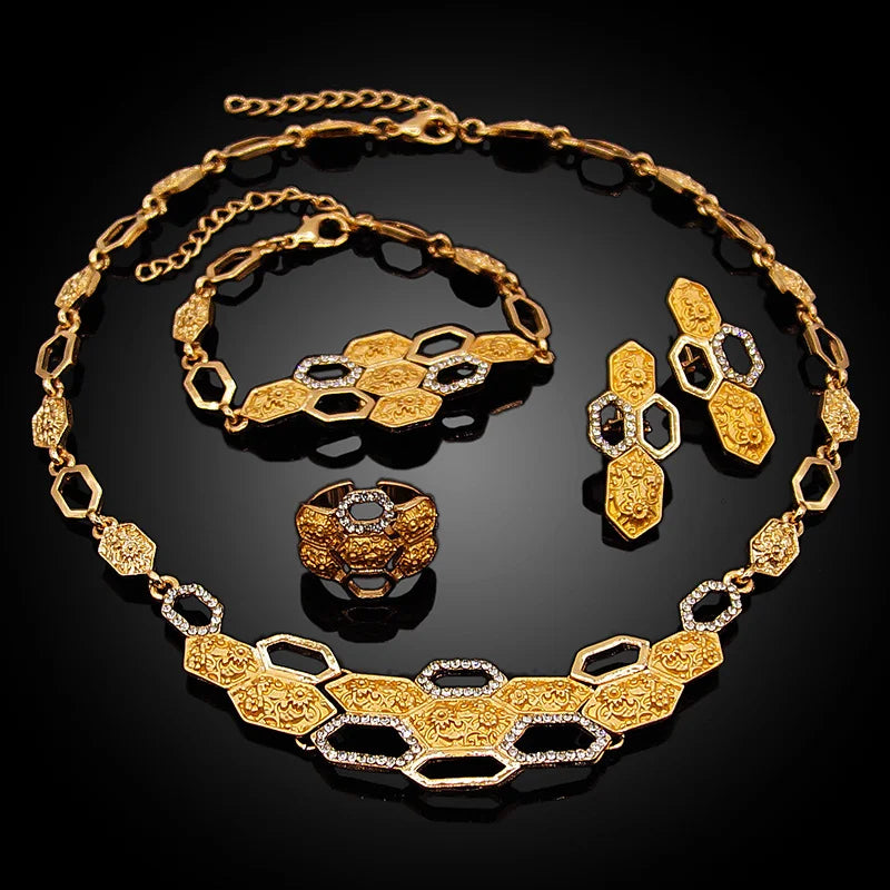 Zhuerrui Big Teddy Bear I Love You Xoxo Jewelry Set Hug and Kiss Jewellery Set Wedding 18K Gold Plated Women's Jewelry Set