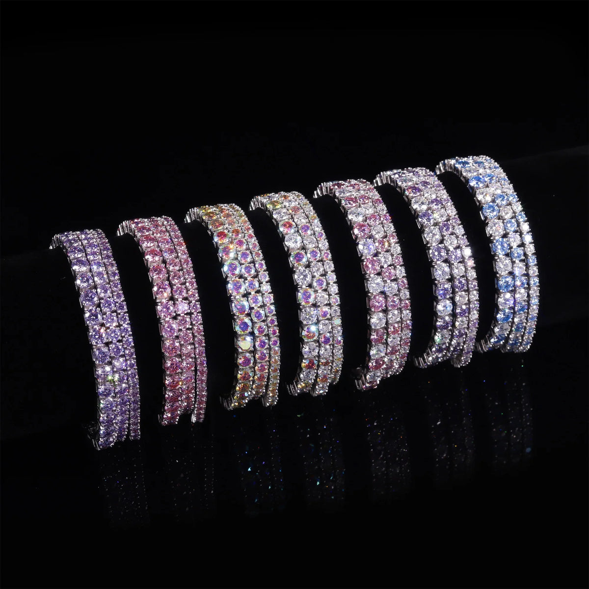 Gemfiori Abiding Colored Moissanite 3mm 4mm 5mm 925 Sterling Silver Tennis Bracelet 4MM 7IN Moissanite Tennis Bracelet in Stock