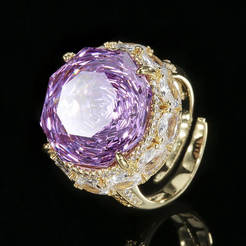 S&S Luxury Ladies' Rose Pendant Ring Shining Zircon O-Chain Rose Red Purple Silver Bridal Party Jewelry Set