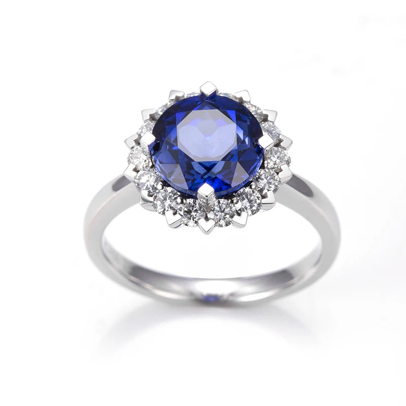 MSR-1201 Customized Jewelry 18K White Gold 8mm Royal Blue Lab Grown Sapphire Round Cut Lab Grown Gemstone Ring