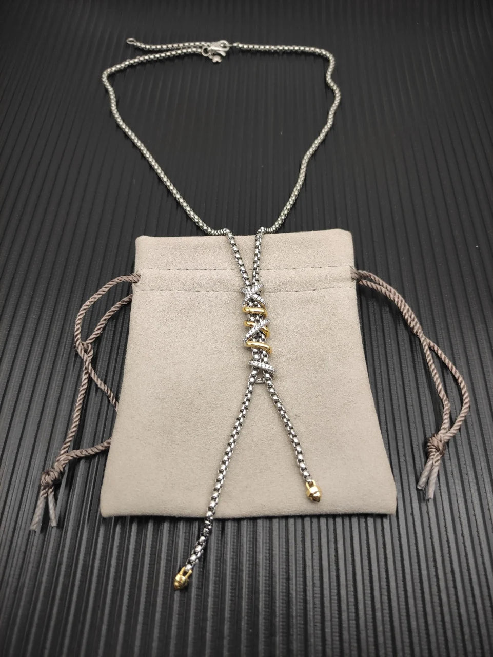DY High-Quality Silver-Plated Square Box Chain Diamond Necklace. Gold-Plated Tassel Diamond Necklace. Jewelry Wholesale.