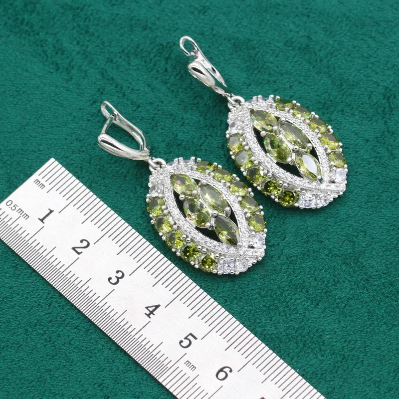 XOTICA Women's Sterling Silver 925 Wedding Jewelry Set Including Bracelet Earrings Pendant Ring Green Peridot Zircon for Party Gift