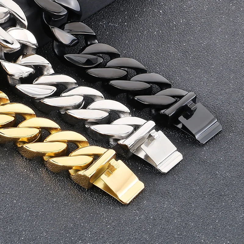 KALEN Hiphop Fine Jewelry Fashion Bracelets Men Stainless Steel 26mm Cuban Links Bracelet Bangle