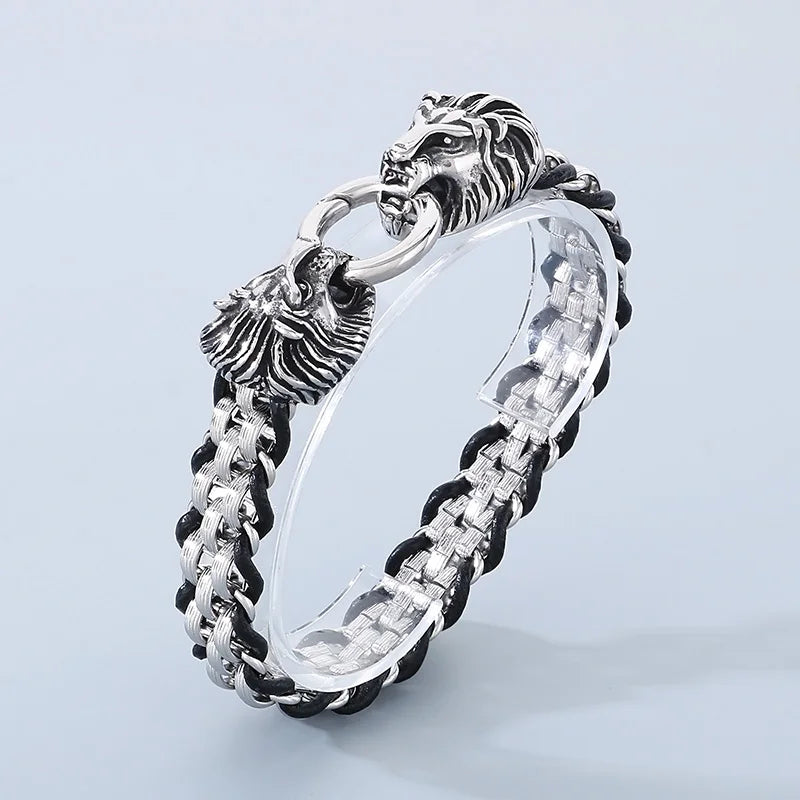 KALEN Punk Skull, Snake, Dragon & Lion Charm Links Bracelet – Silver