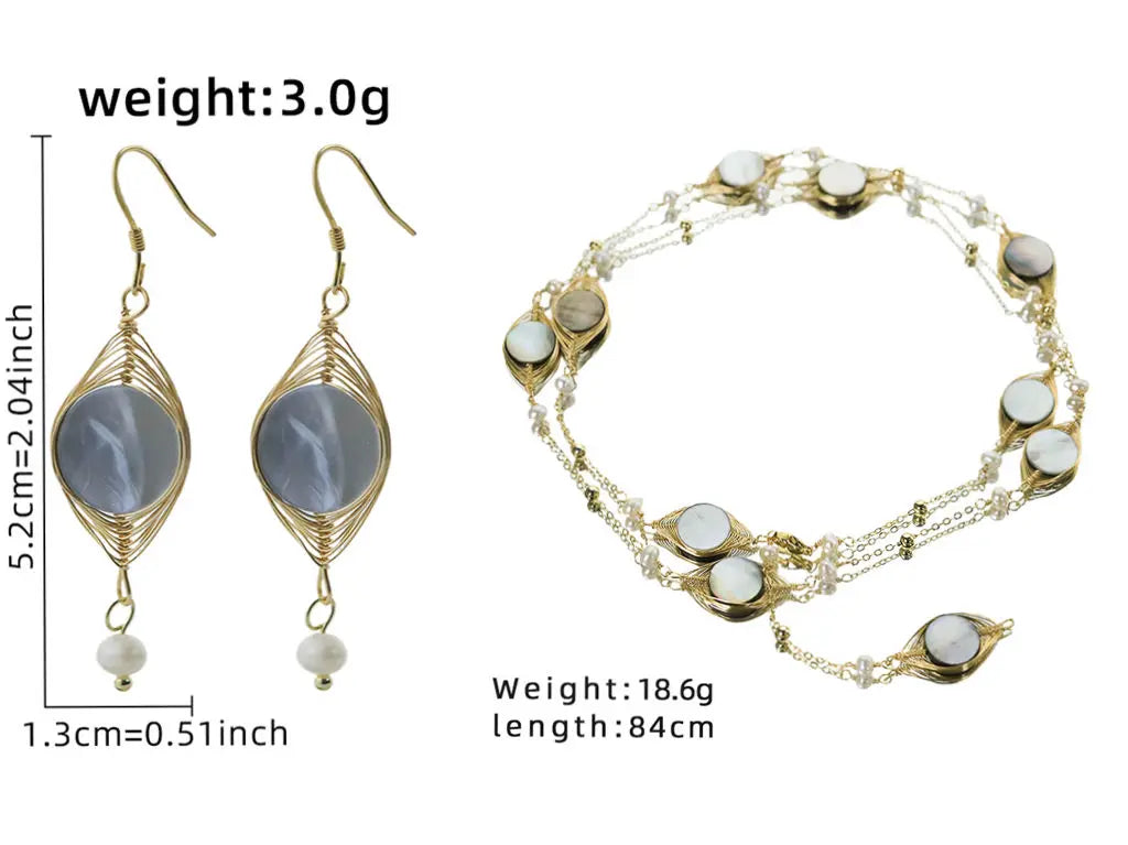 GLSEEVO Natural Freshwater Pearl & Shell Necklace & Earrings Set — Luxury Design for Gifting & Banquet