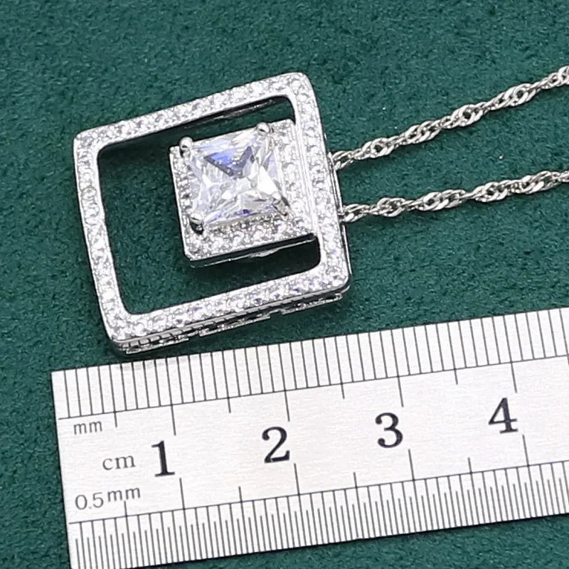 XOTICA Luxury Dubai Silver Jewelry Set for Women Long Earrings Necklace Pendant Ring-Wedding Gift