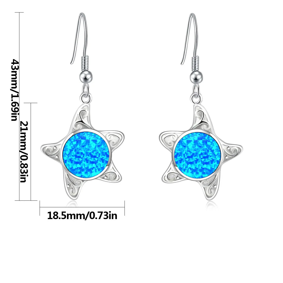 Hawaiian Starfish Star Pendant Earrings Brass Silver Plated Sparkling Blue Opal Bohemian Beach Women's Anniversary TikTok Hot
