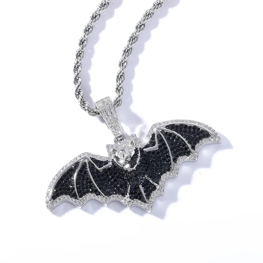 BES New Retro Brass Black Necklace Punk Wing Necklace Personality Bat Necklace for Women Men