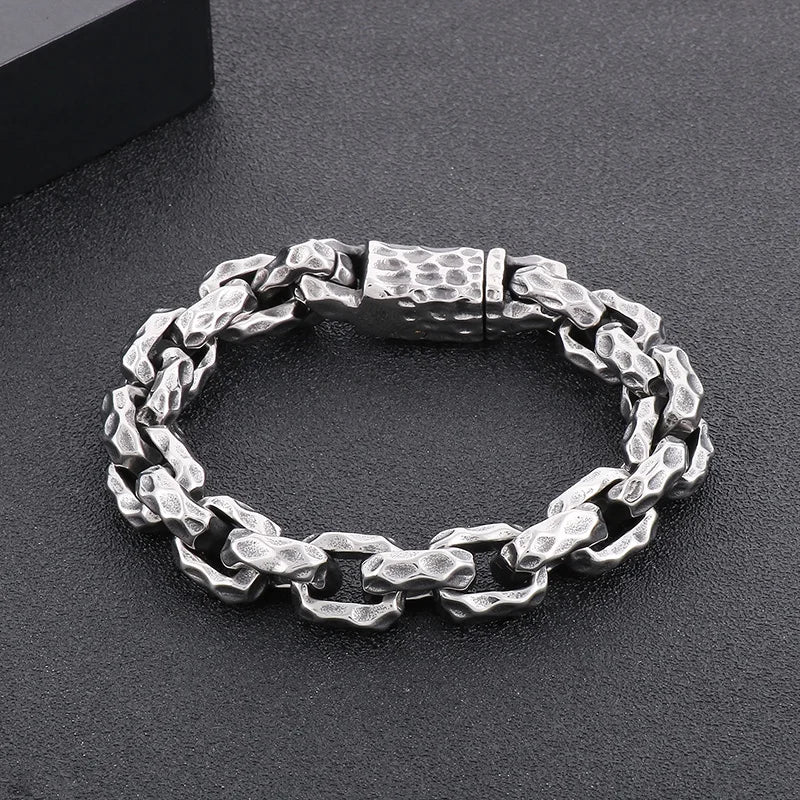 KALEN Men Retro Style Stainless Steel Pitted Surface Square Links Bracelets