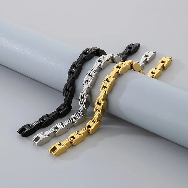 KALEN Men Casual 220mm Stainless Steel Mechanical Links Chain Bracelet