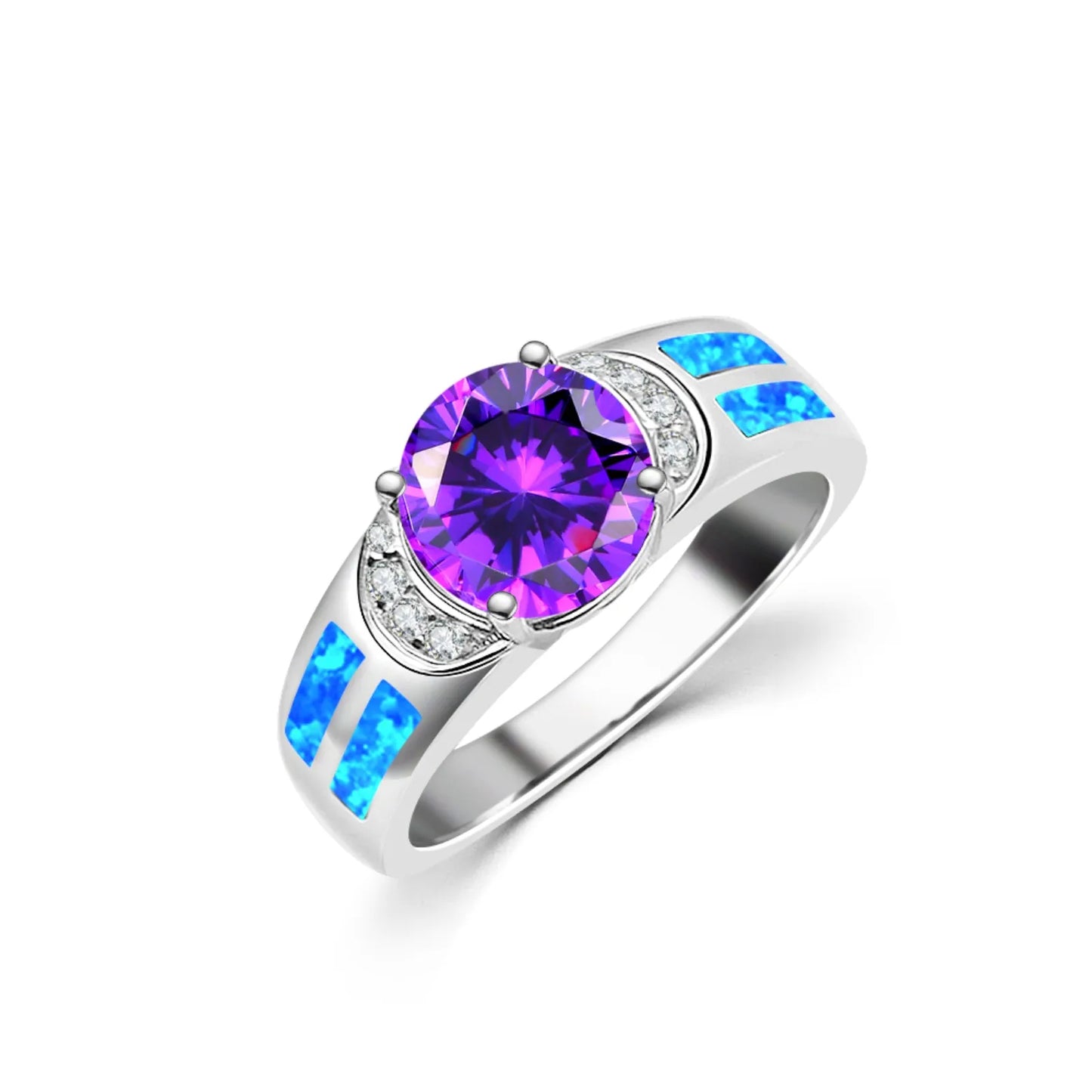Unique Purple & Blue Opal Ring | Shiny CZ Statement Band | Women's Daily Party Ring
