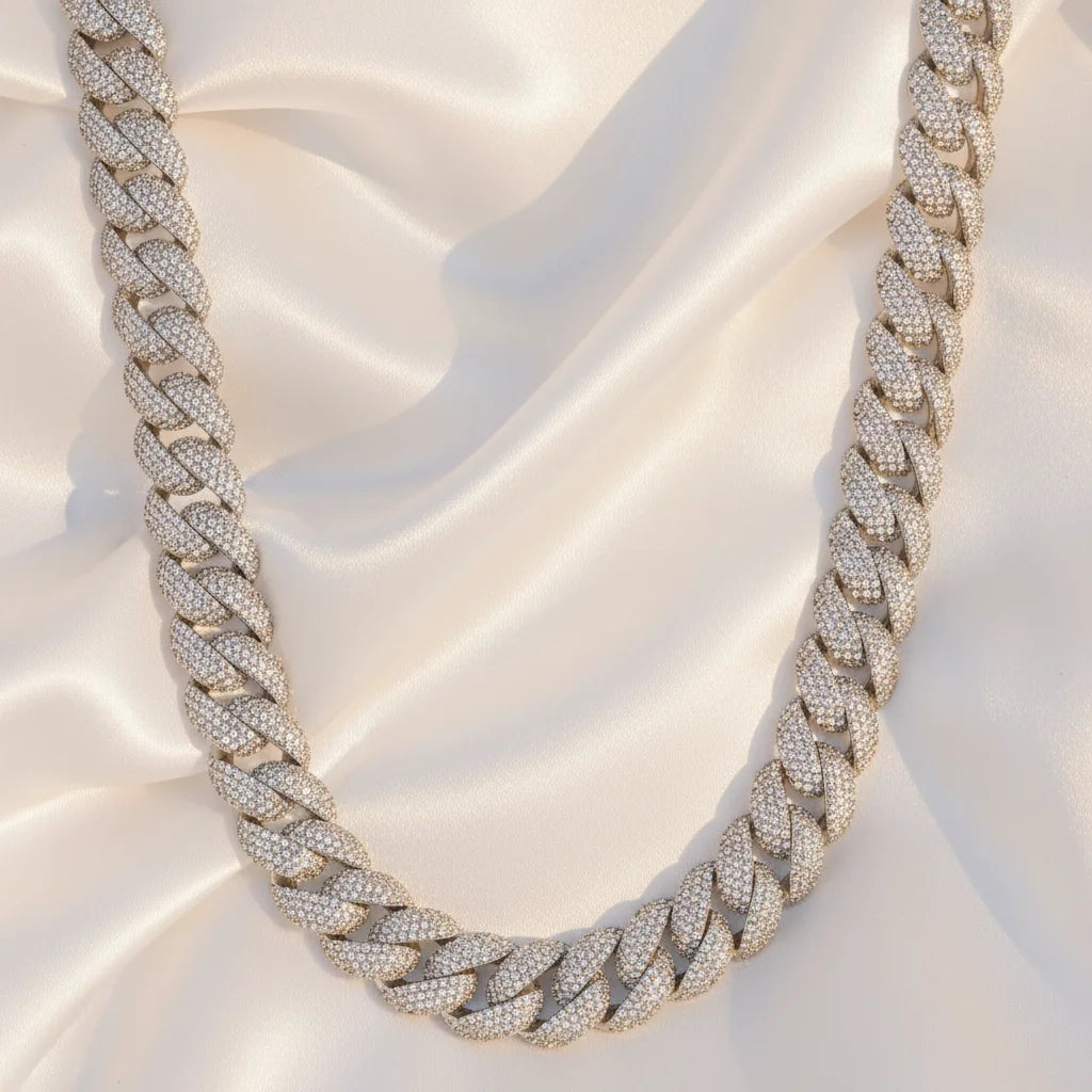 Hip Hop Jewelry 925 Sterling Silver Micro Set Bling VVS D Color Moissanite 17mm Wide Cuban Chain Necklace with Bracelets Set