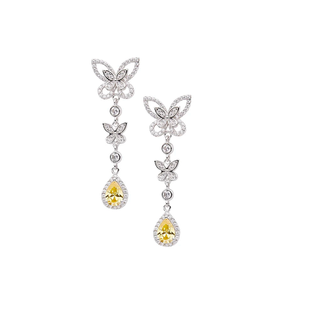 Brass Plated Gold Inlaid Zircon Colorful butterfly Necklace Earrings Bracelet Women's Banquet High-end Suit