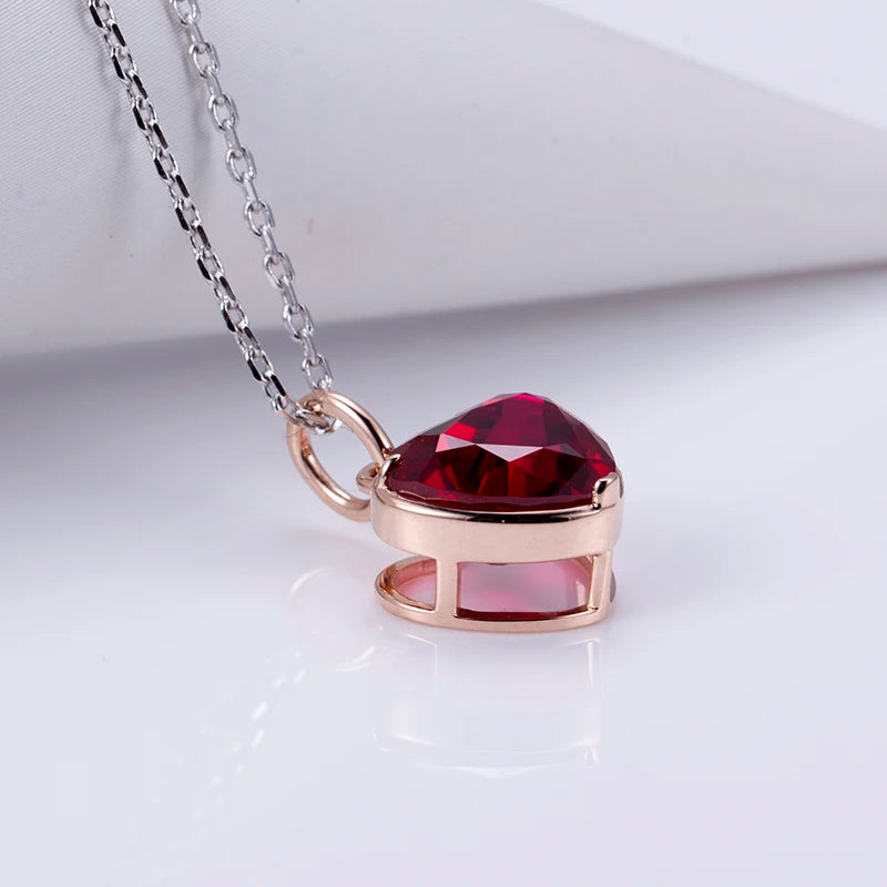 Messi Jewelry  MSN-678 18K Rose Gold Lab Grown Ruby Heart Shape Fine Jewelry Pendant Necklace