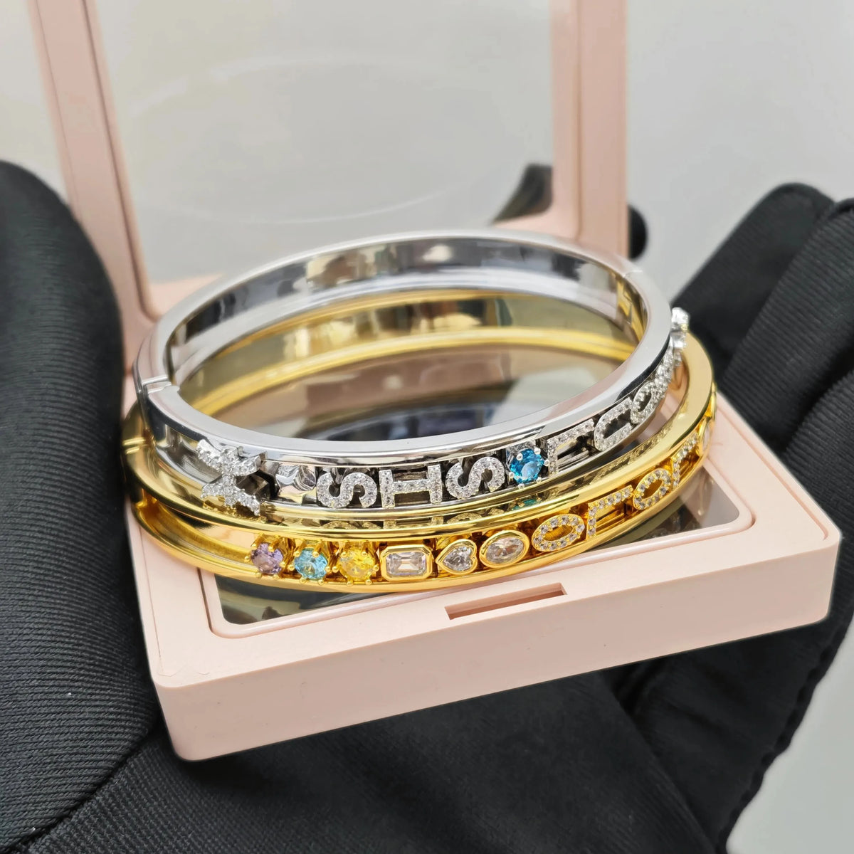 S&S Custom Charms Slide Bangle — Birthstone, Heart & Star | Gold, Silver & Rose Gold | S&S Collection