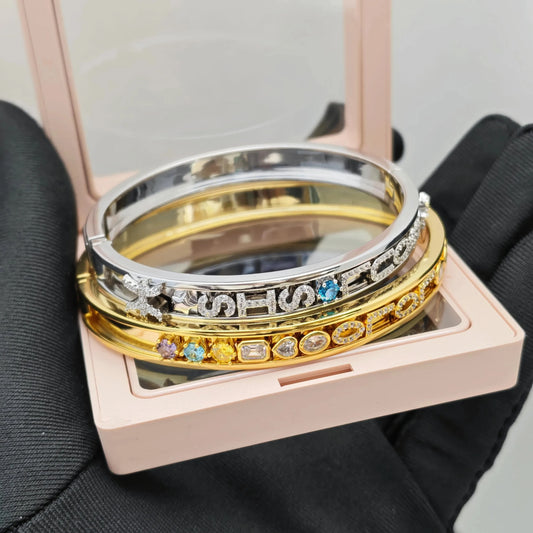 S&S Custom Charms Slide Bangle — Birthstone, Heart & Star | Gold, Silver & Rose Gold | S&S Collection