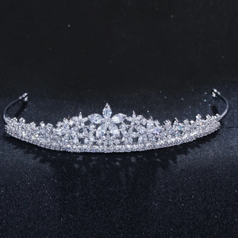 High Quality Cubic Zirconia Women Accessories Wedding Bridal Dress Luxury Necklace Earrings and Hair Crown Tiara Jewelry Set